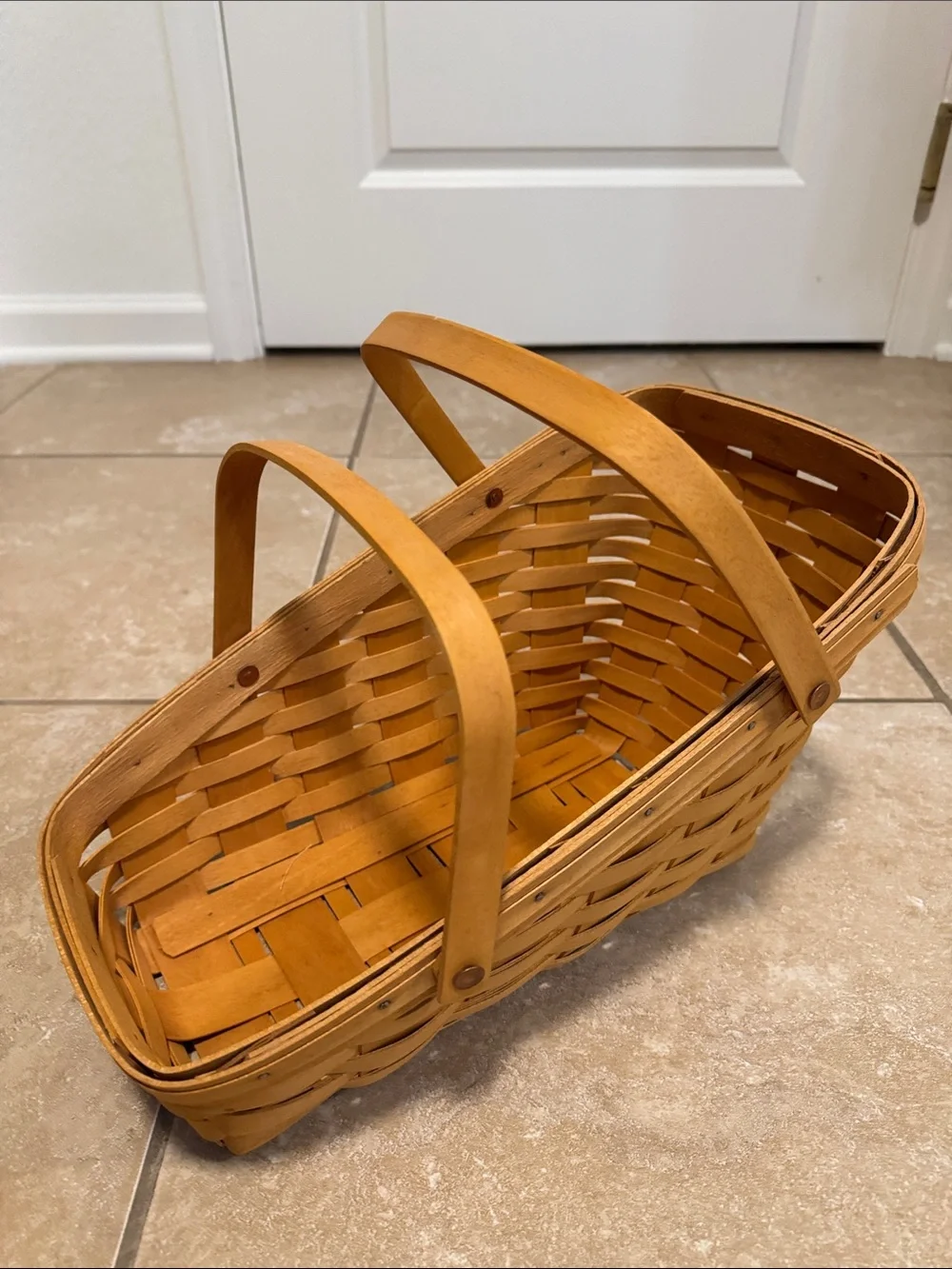 Longaberger Handwoven Natural Brown asymmetrical Woven Basket